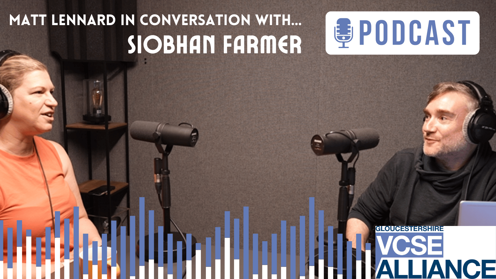 Siobhan Farmer and Matt Lennard in The Music Works studio recording our podcast.
