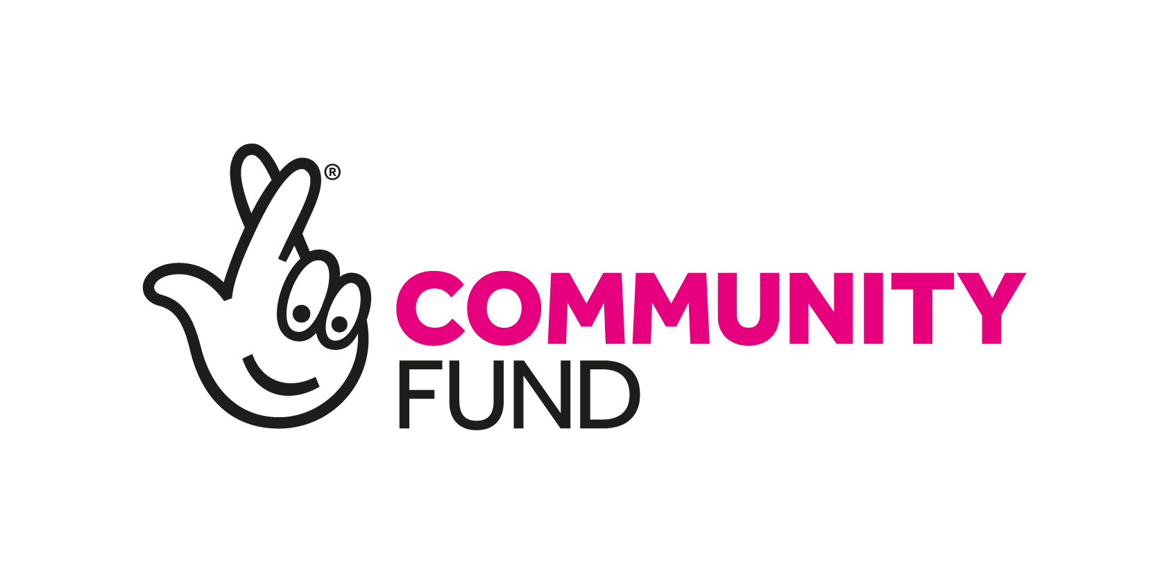 Words 'Community Fund' with cartoon hand (The National Lottery Community Fund logo).